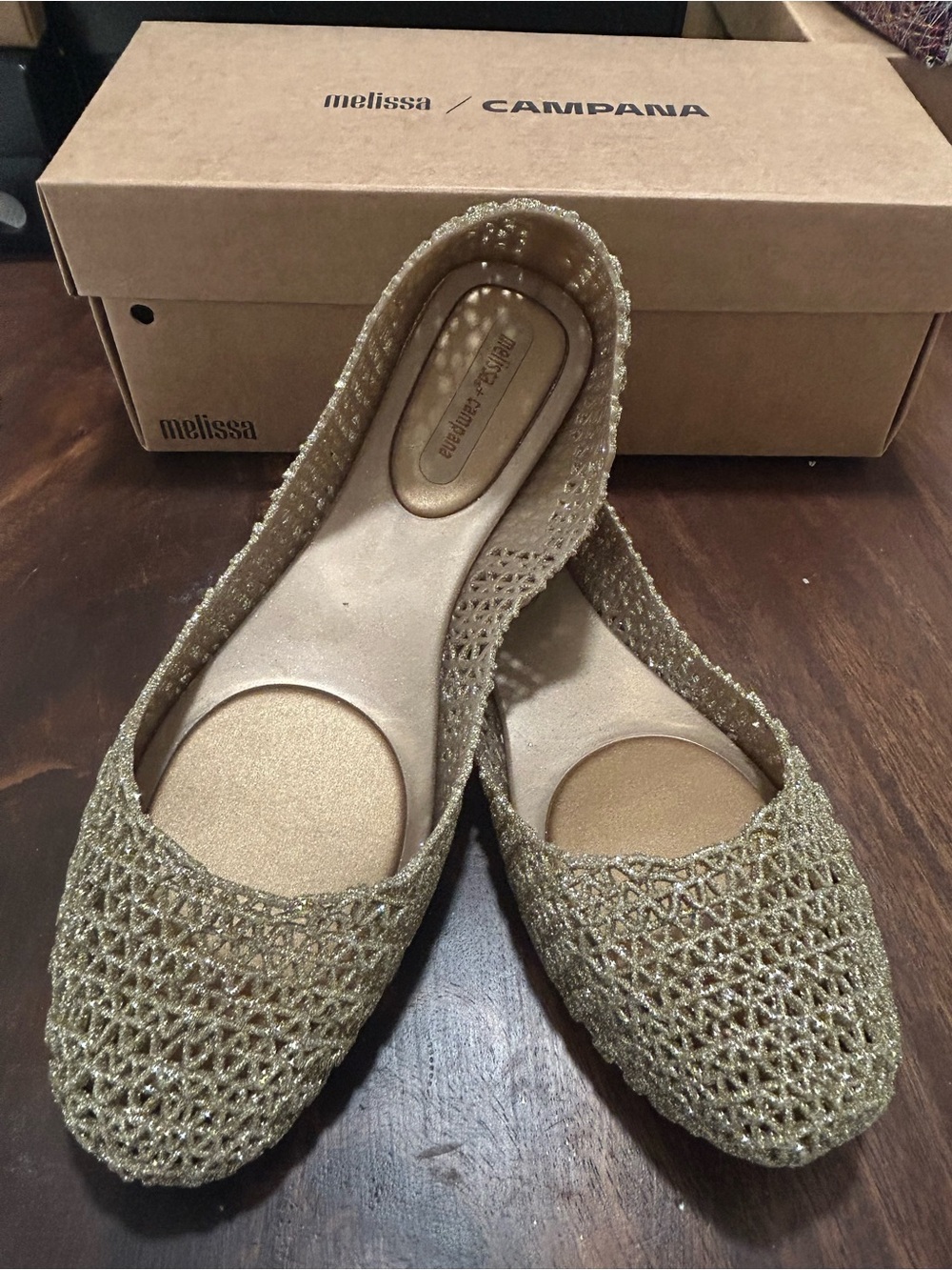 Melissa Campana Gold GlitterJelly Flats nwt - Picture 2 of 6